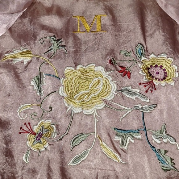M Monogram Lavender Satin Car Coat Interior Floral Embroidery Mauve Trench L - Picture 6 of 16